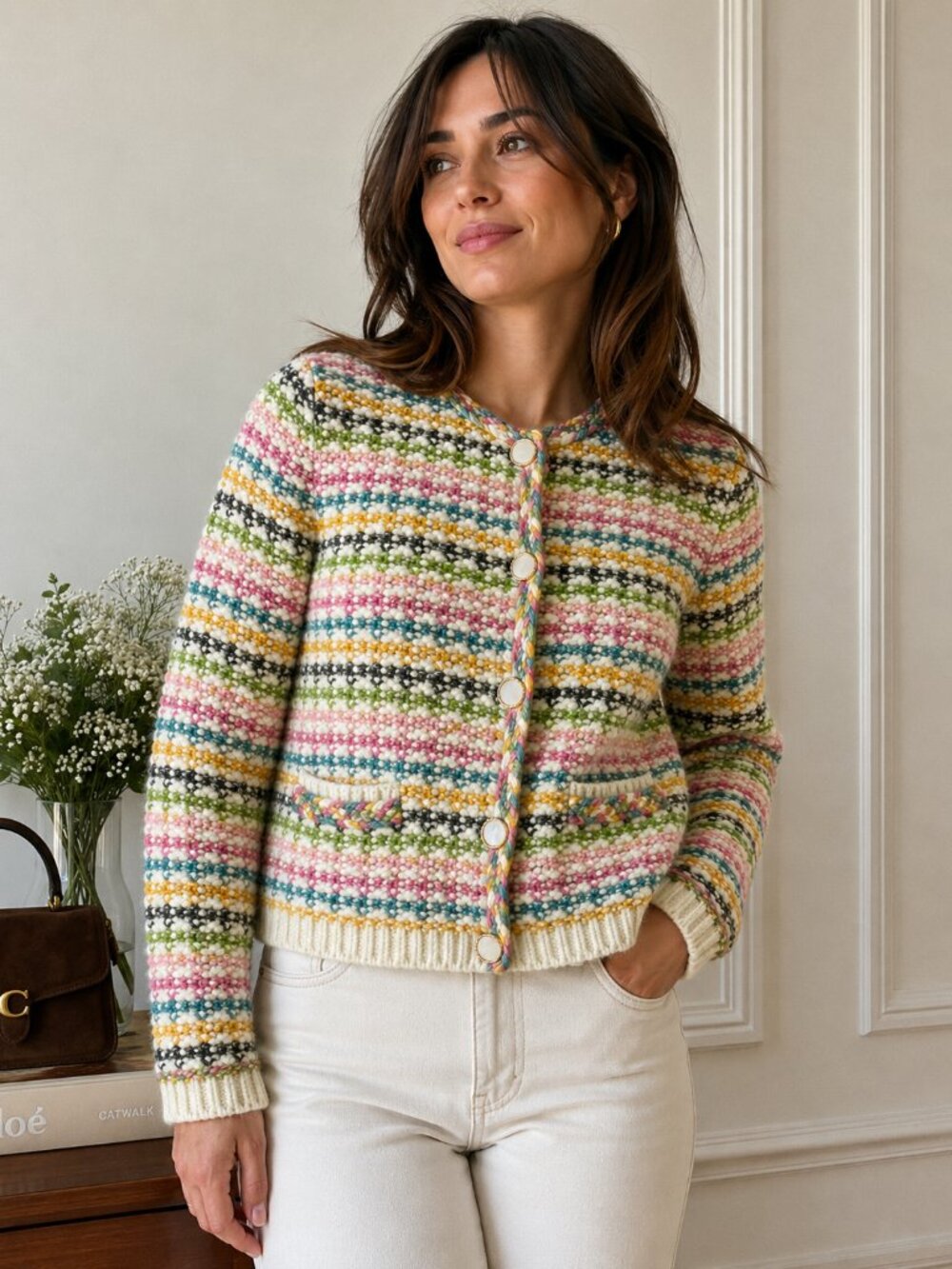 ba&sh Bianca Cardigan‎ Multicolor Knit Size Large Sweater Wool Blend